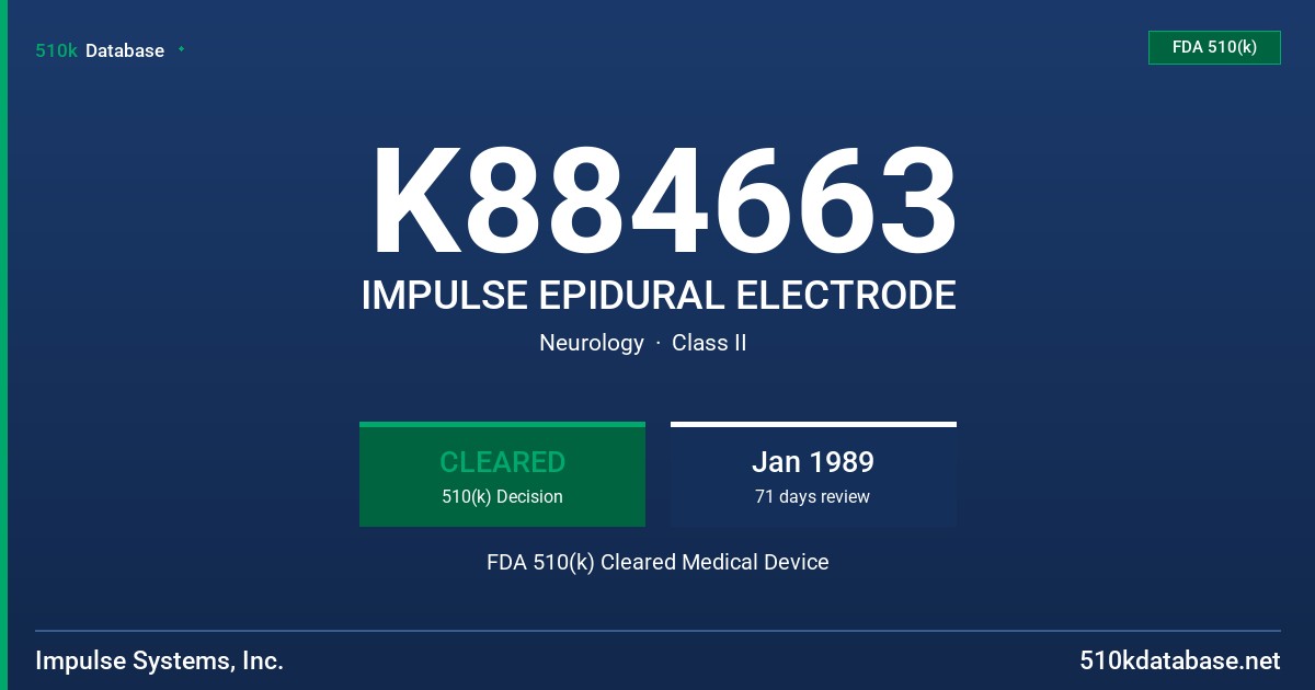 K884663 IMPULSE EPIDURAL ELECTRODE FDA 510(k) Cleared Medical Device