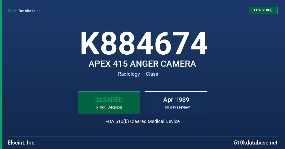 K884674 APEX 415 ANGER CAMERA FDA 510(k) Cleared Medical Device