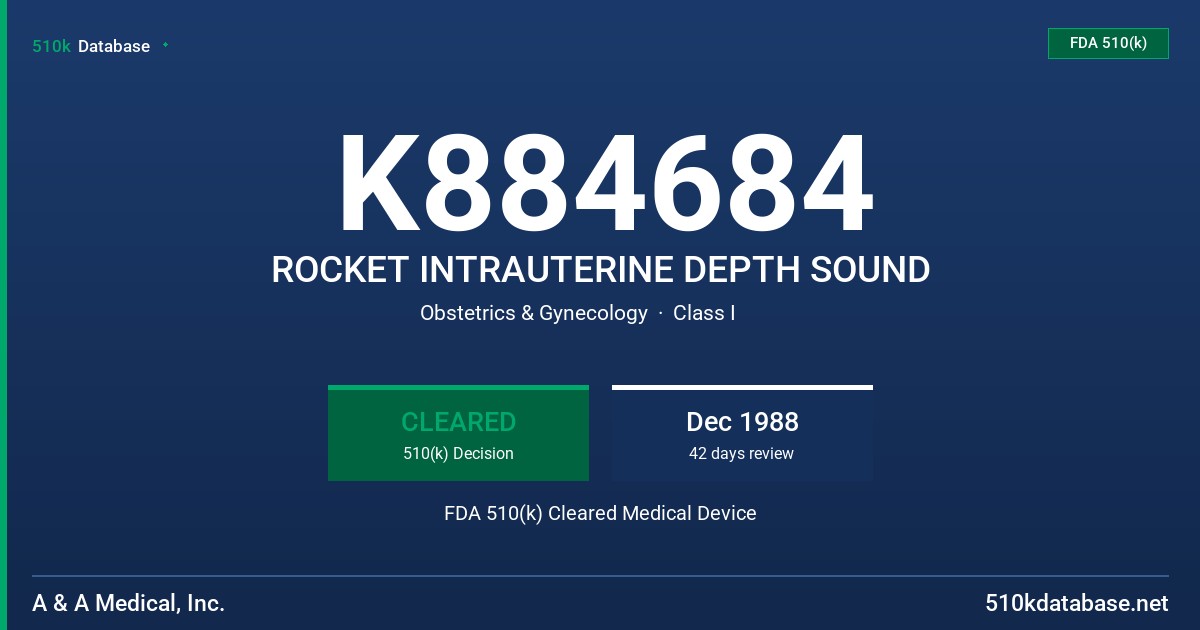 K884684 ROCKET INTRAUTERINE DEPTH SOUND FDA 510(k) Cleared Medical Device