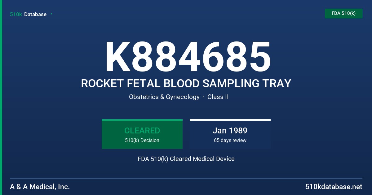 K884685 ROCKET FETAL BLOOD SAMPLING TRAY FDA 510(k) Cleared Medical Device