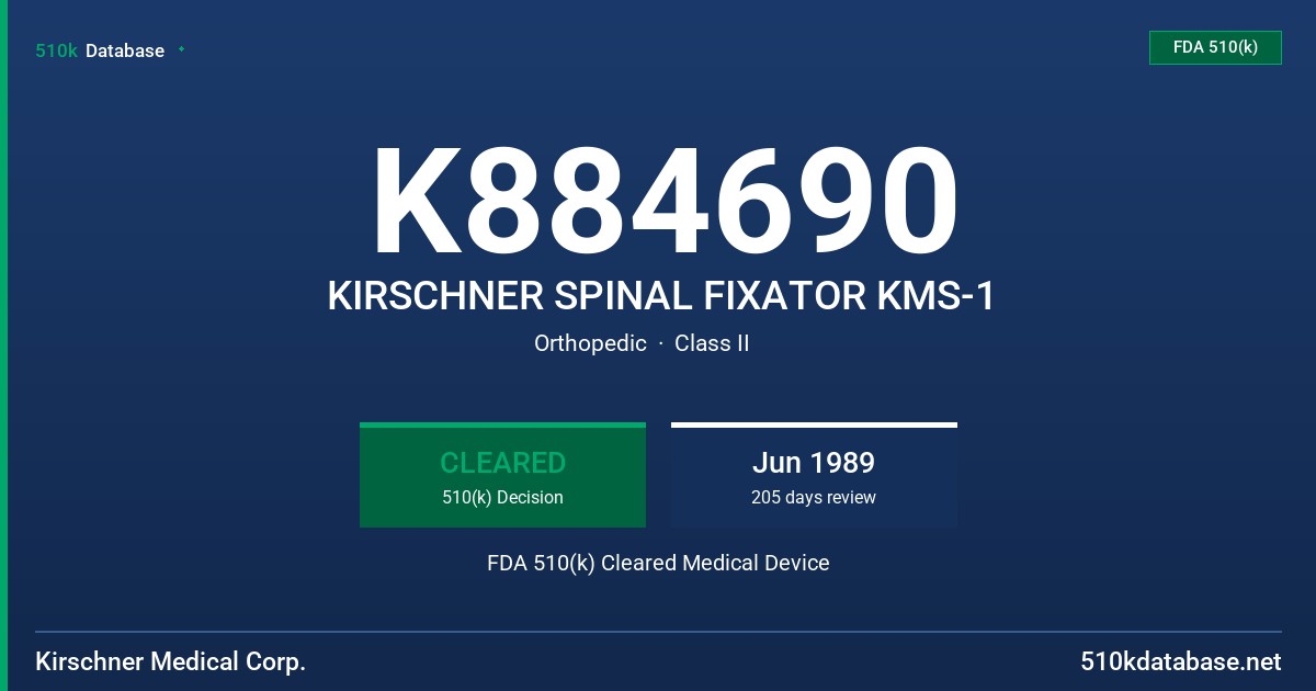 K884690 KIRSCHNER SPINAL FIXATOR KMS-1 FDA 510(k) Cleared Medical Device