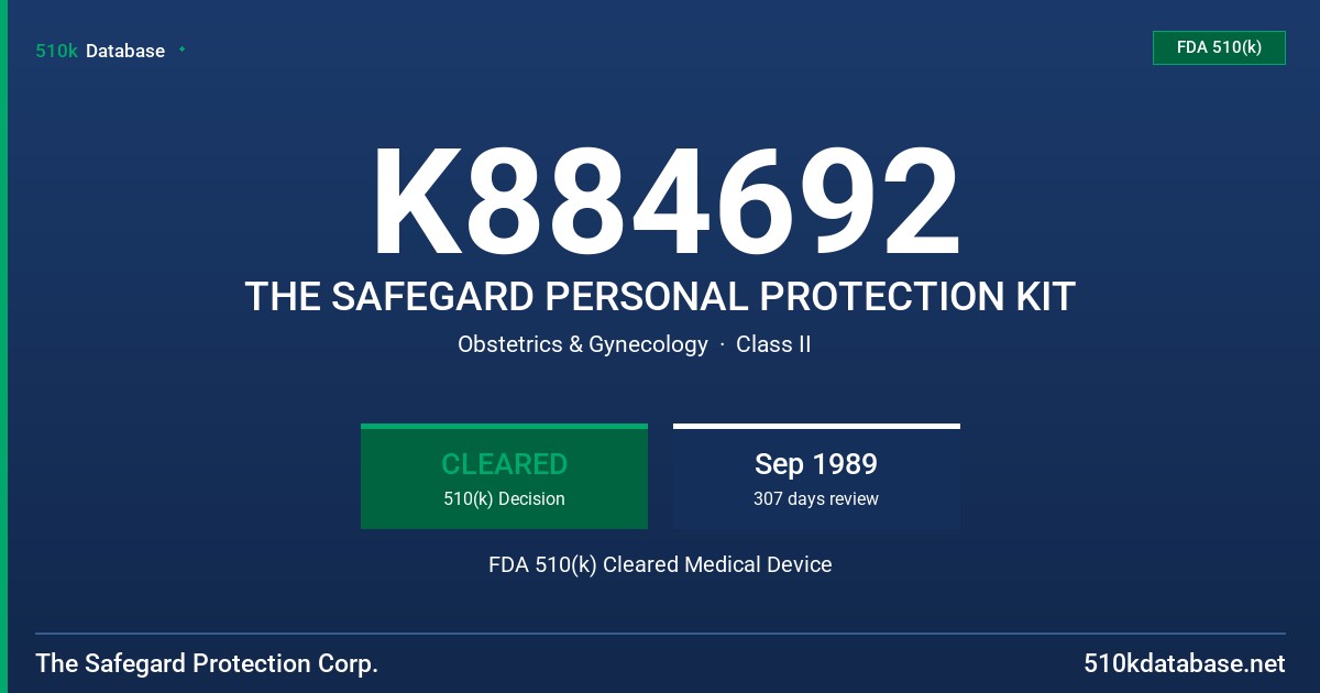 K884692 THE SAFEGARD PERSONAL PROTECTION KIT FDA 510(k) Cleared Medical Device