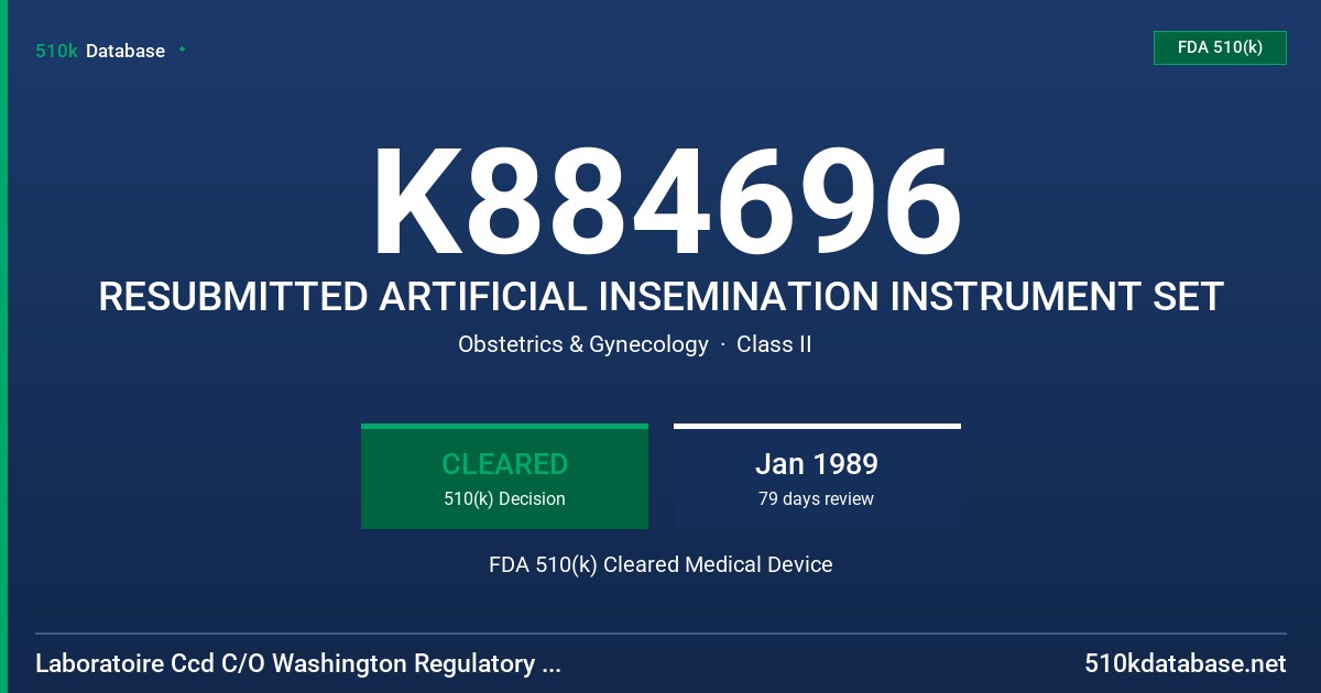 K884696 RESUBMITTED ARTIFICIAL INSEMINATION INSTRUMENT SET FDA 510(k) Cleared Medical Device
