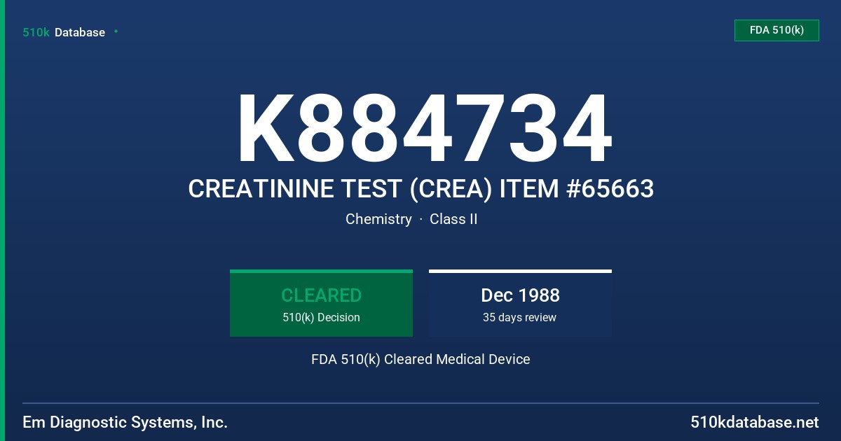 K884734 CREATININE TEST (CREA) ITEM #65663 FDA 510(k) Cleared Medical Device