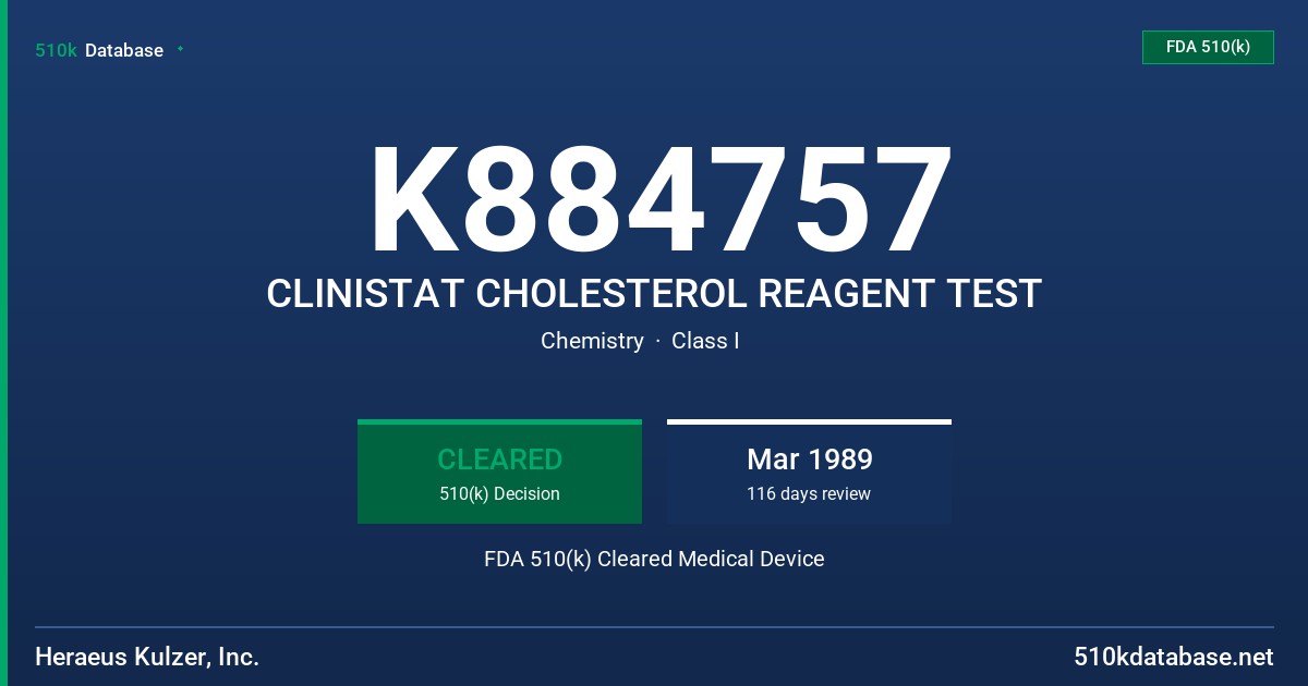 K884757 CLINISTAT CHOLESTEROL REAGENT TEST FDA 510(k) Cleared Medical Device