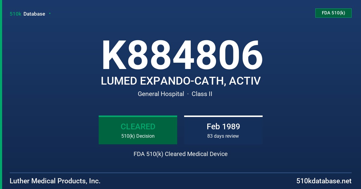 K884806 LUMED EXPANDO-CATH, ACTIV FDA 510(k) Cleared Medical Device