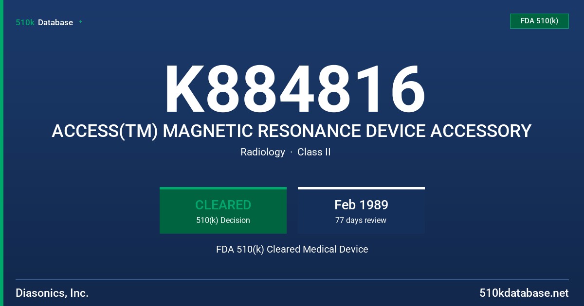 K884816 ACCESS(TM) MAGNETIC RESONANCE DEVICE ACCESSORY FDA 510(k) Cleared Medical Device