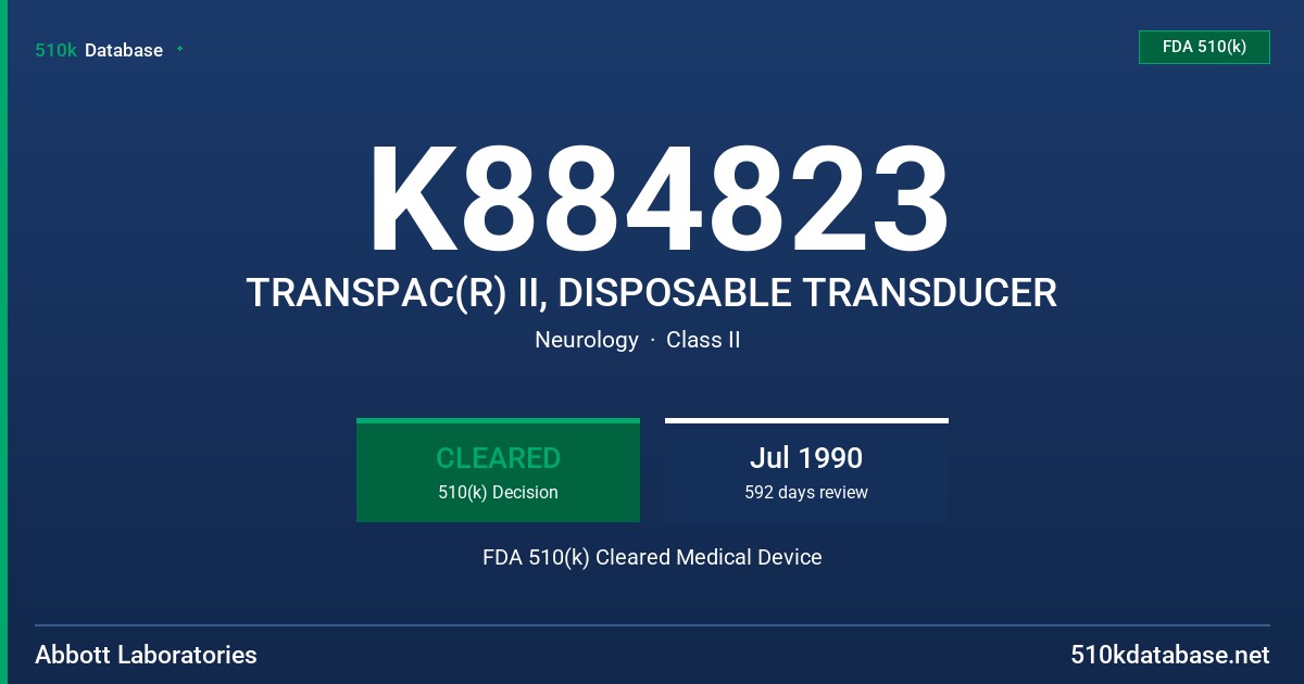 K884823 TRANSPAC(R) II, DISPOSABLE TRANSDUCER FDA 510(k) Cleared Medical Device