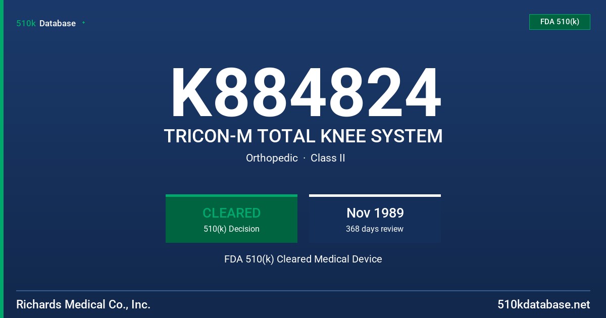 K884824 TRICON-M TOTAL KNEE SYSTEM FDA 510(k) Cleared Medical Device