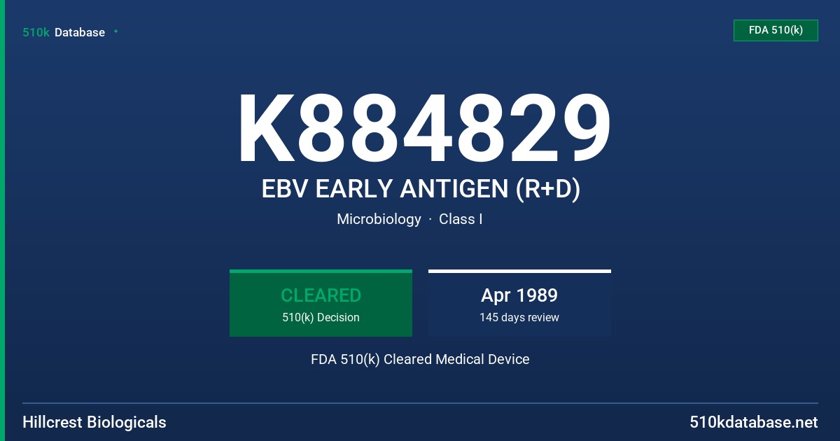 K884829 EBV EARLY ANTIGEN (R+D) FDA 510(k) Cleared Medical Device