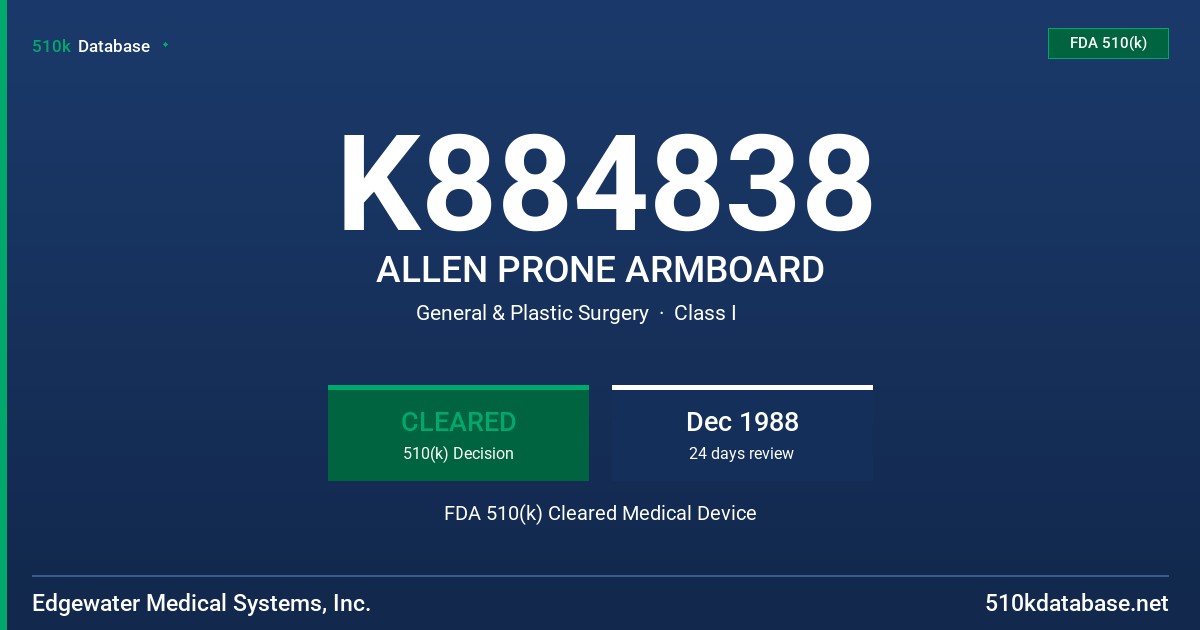 K884838 ALLEN PRONE ARMBOARD FDA 510(k) Cleared Medical Device