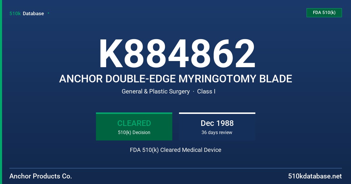 K884862 ANCHOR DOUBLE-EDGE MYRINGOTOMY BLADE FDA 510(k) Cleared Medical Device