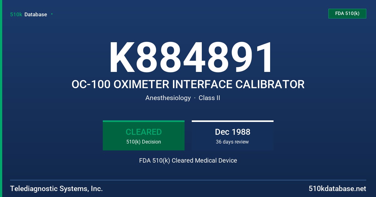 K884891 OC-100 OXIMETER INTERFACE CALIBRATOR FDA 510(k) Cleared Medical Device