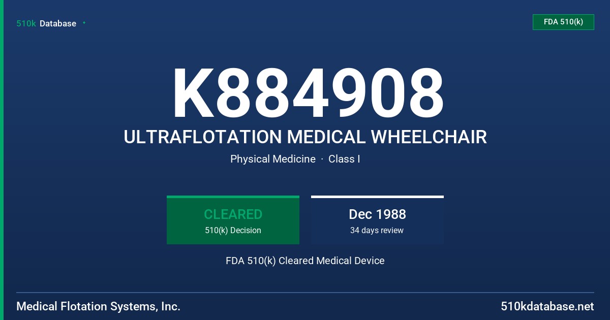 K884908 ULTRAFLOTATION MEDICAL WHEELCHAIR FDA 510(k) Cleared Medical Device
