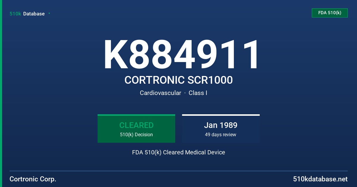 K884911 CORTRONIC SCR1000 FDA 510(k) Cleared Medical Device