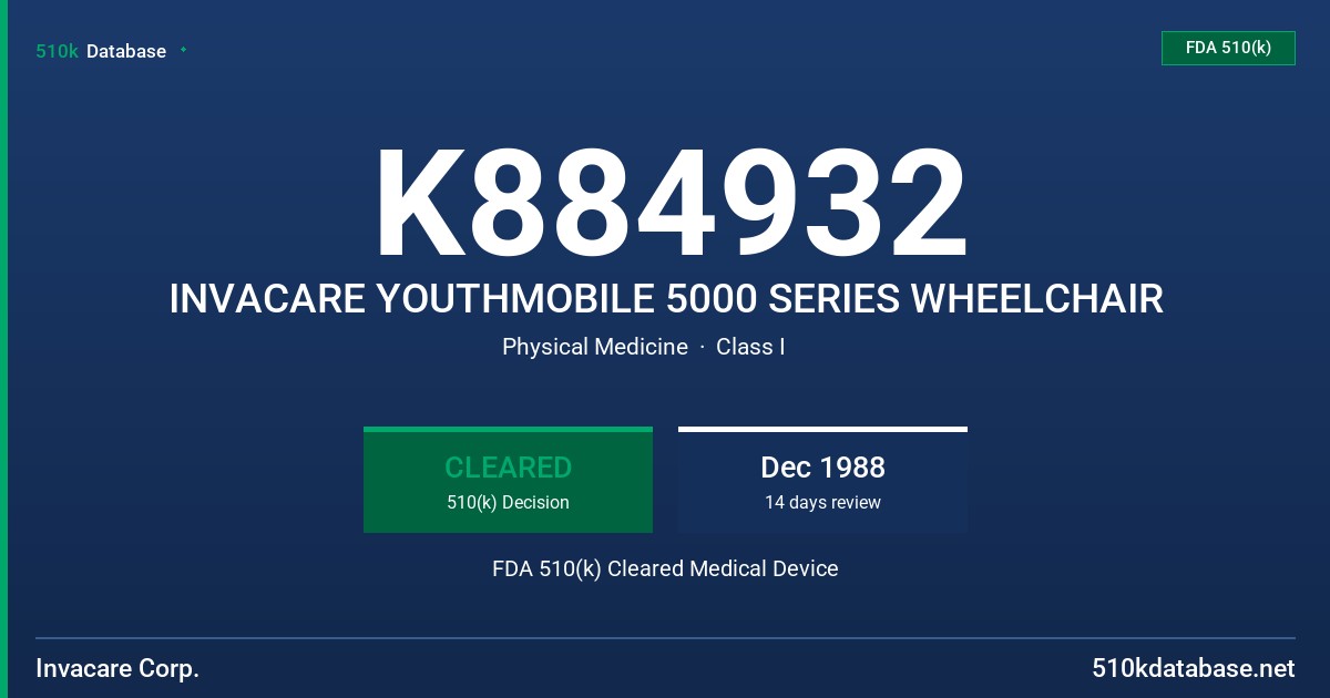 K884932 INVACARE YOUTHMOBILE 5000 SERIES WHEELCHAIR FDA 510(k) Cleared Medical Device