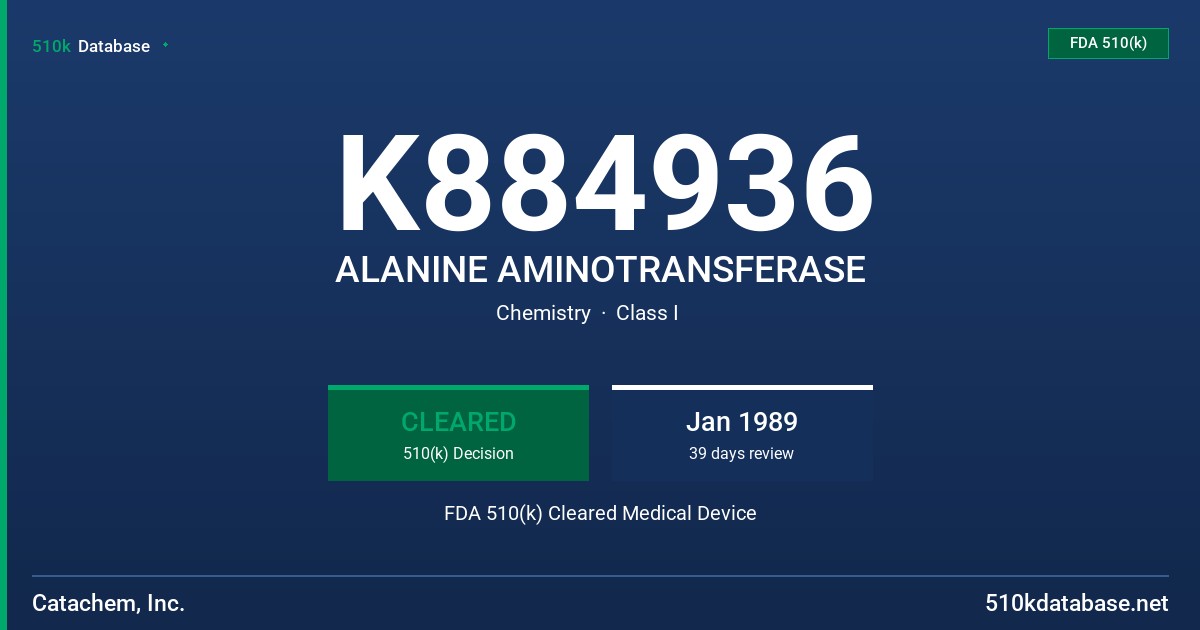 K884936 ALANINE AMINOTRANSFERASE FDA 510(k) Cleared Medical Device