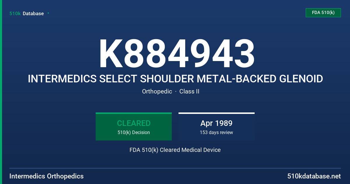 K884943 INTERMEDICS SELECT SHOULDER METAL-BACKED GLENOID FDA 510(k) Cleared Medical Device
