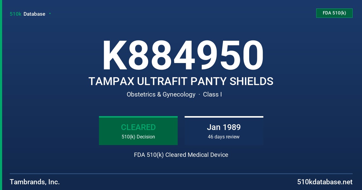 K884950 TAMPAX ULTRAFIT PANTY SHIELDS FDA 510(k) Cleared Medical Device