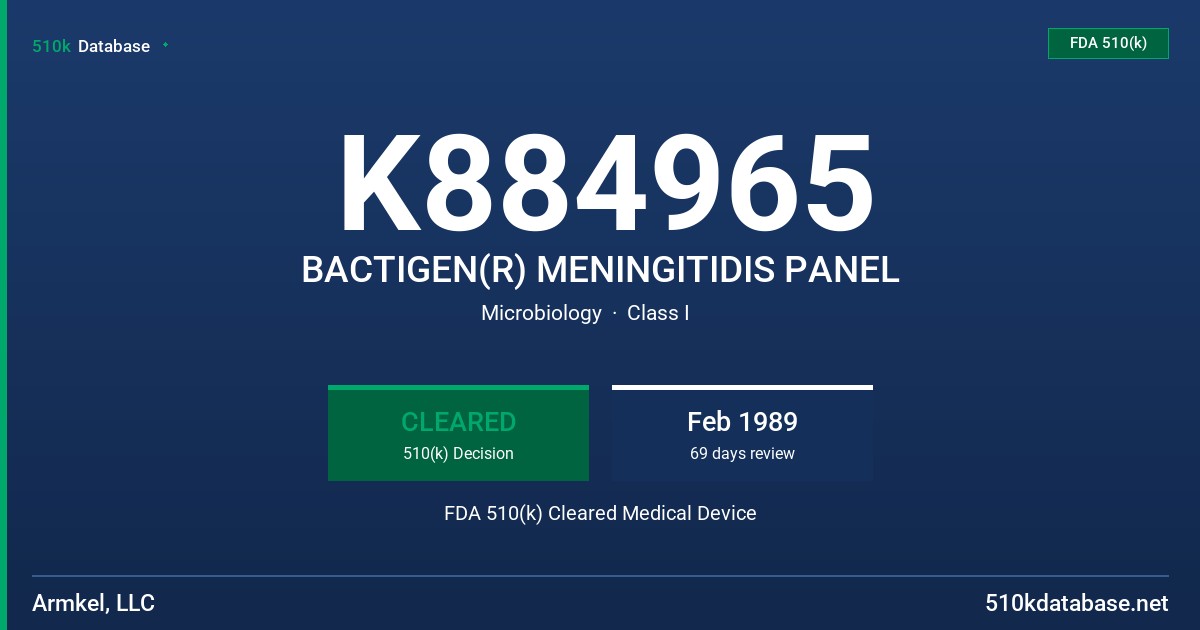 K884965 BACTIGEN(R) MENINGITIDIS PANEL FDA 510(k) Cleared Medical Device