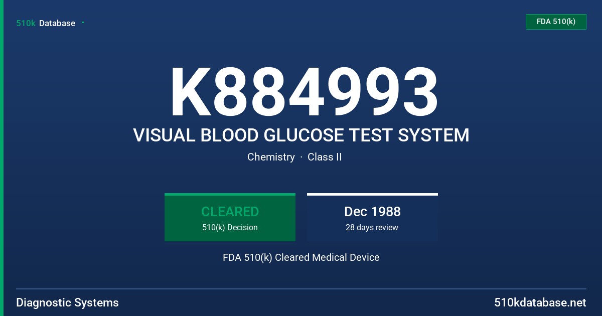 K884993 VISUAL BLOOD GLUCOSE TEST SYSTEM FDA 510(k) Cleared Medical Device