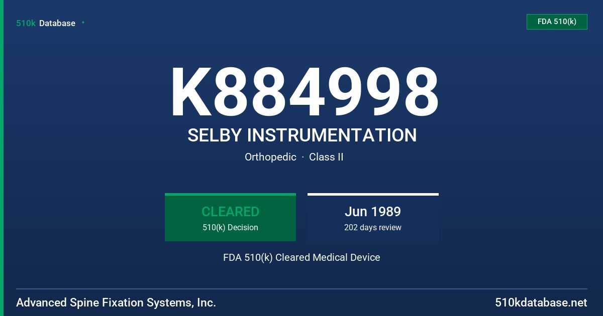 K884998 SELBY INSTRUMENTATION FDA 510(k) Cleared Medical Device
