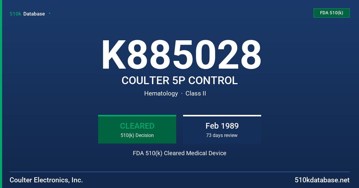 K885028 COULTER 5P CONTROL FDA 510(k) Cleared Medical Device