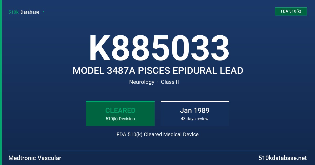 K885033 MODEL 3487A PISCES EPIDURAL LEAD FDA 510(k) Cleared Medical Device