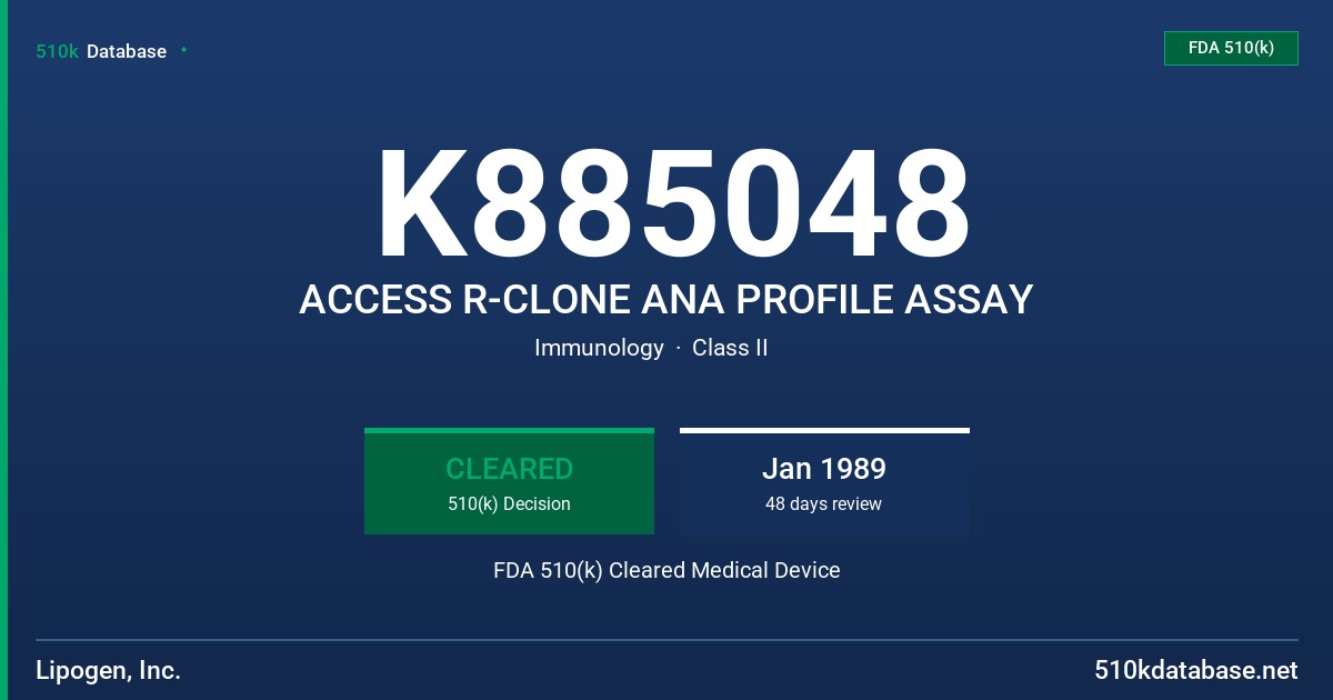 K885048 ACCESS R-CLONE ANA PROFILE ASSAY FDA 510(k) Cleared Medical Device