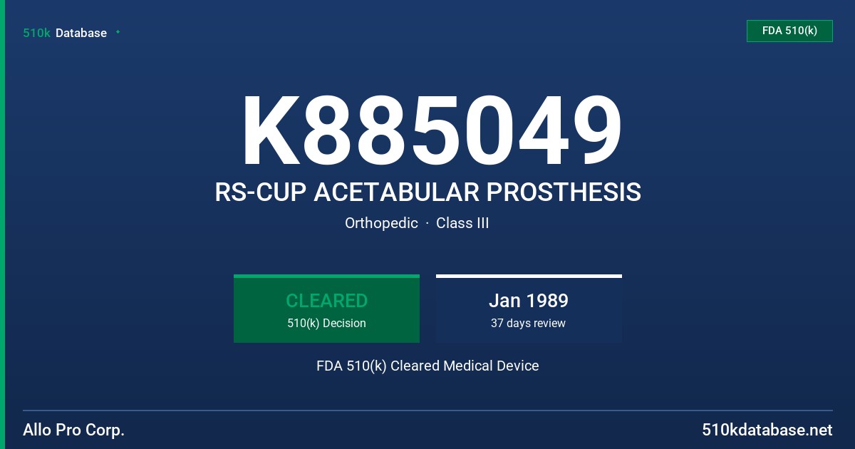 K885049 RS-CUP ACETABULAR PROSTHESIS FDA 510(k) Cleared Medical Device