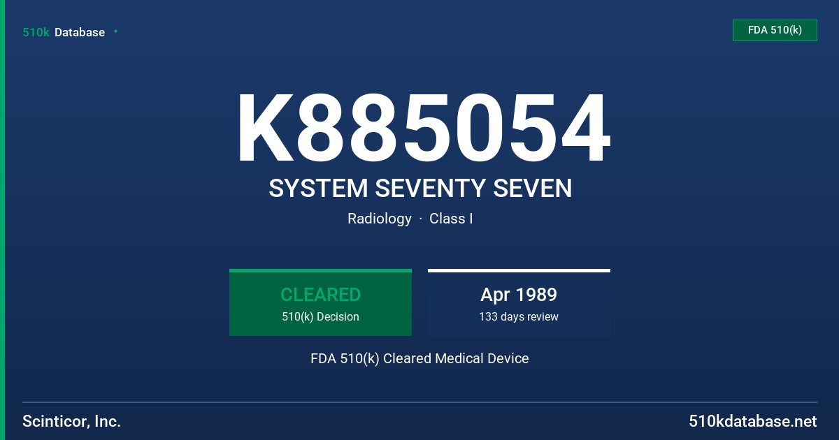 K885054 SYSTEM SEVENTY SEVEN FDA 510(k) Cleared Medical Device