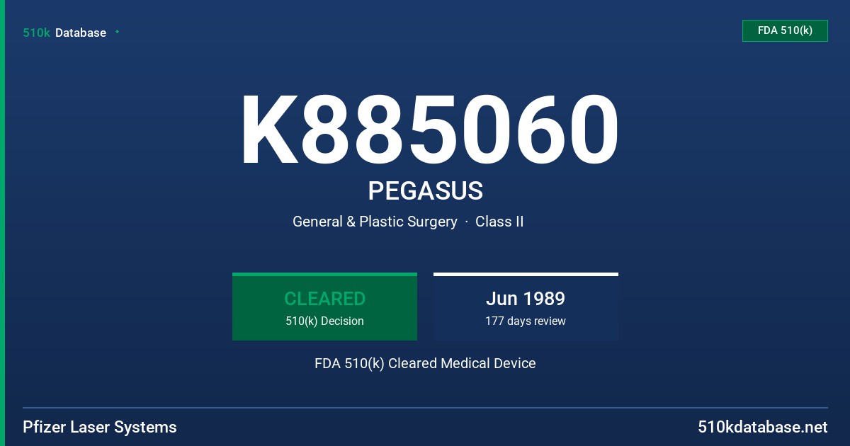 K885060 PEGASUS FDA 510(k) Cleared Medical Device