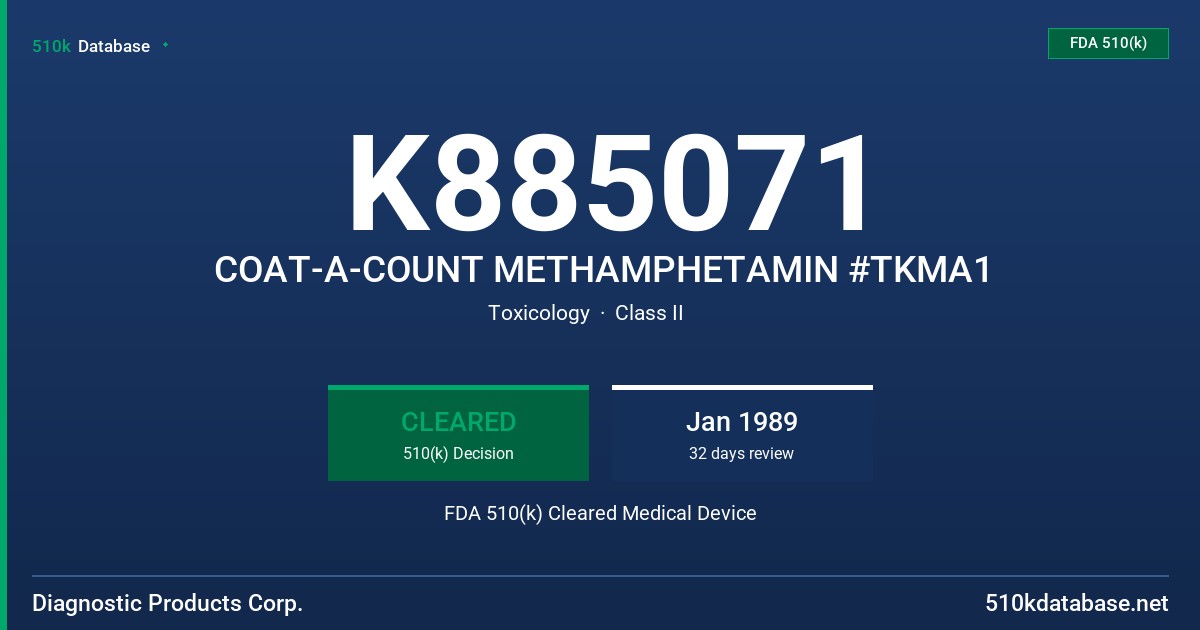 K885071 COAT-A-COUNT METHAMPHETAMIN #TKMA1 FDA 510(k) Cleared Medical Device