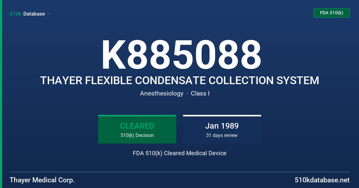 K885088 THAYER FLEXIBLE CONDENSATE COLLECTION SYSTEM FDA 510(k) Cleared Medical Device