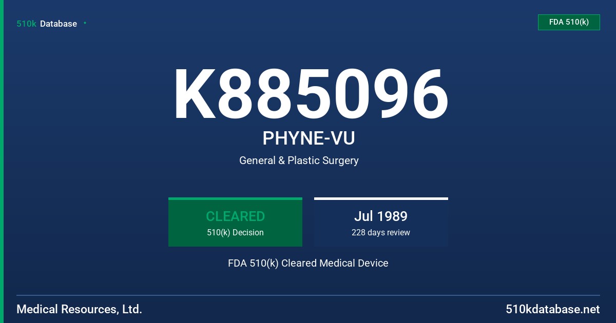 K885096 PHYNE-VU FDA 510(k) Cleared Medical Device