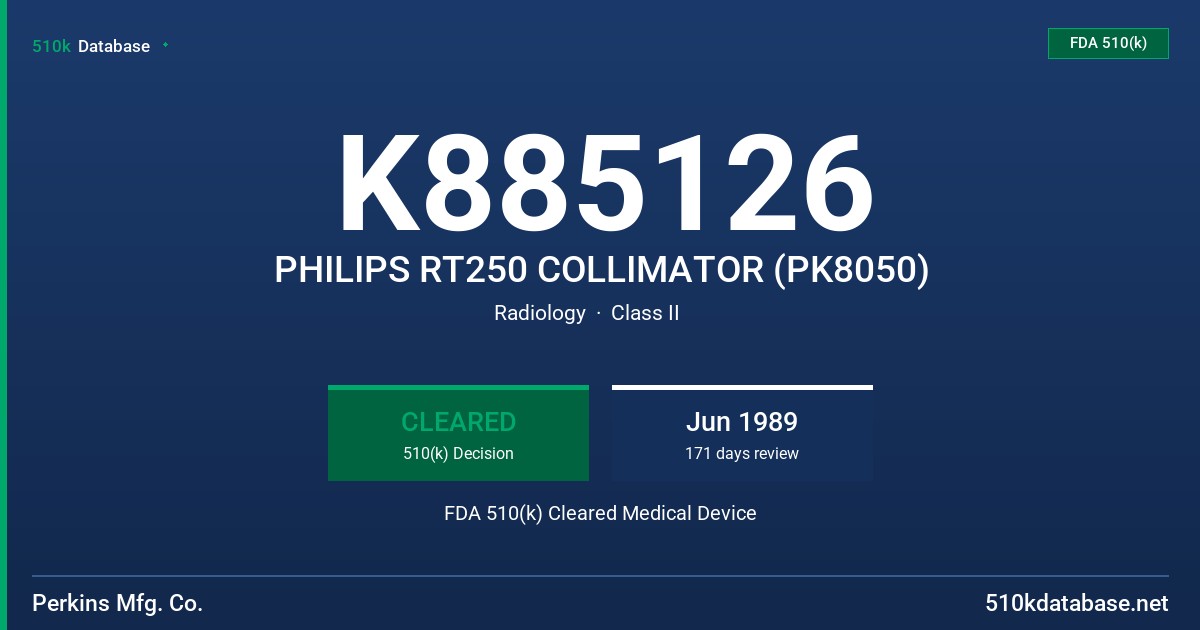 K885126 PHILIPS RT250 COLLIMATOR (PK8050) FDA 510(k) Cleared Medical Device