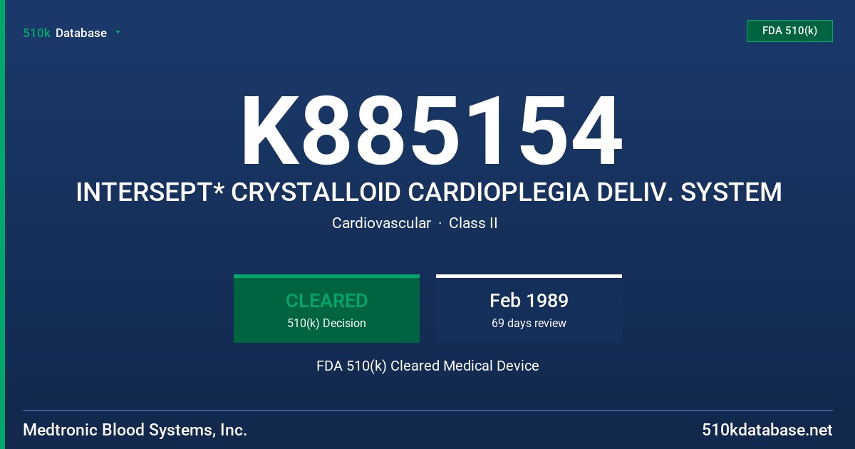 K885154 INTERSEPT* CRYSTALLOID CARDIOPLEGIA DELIV. SYSTEM FDA 510(k) Cleared Medical Device