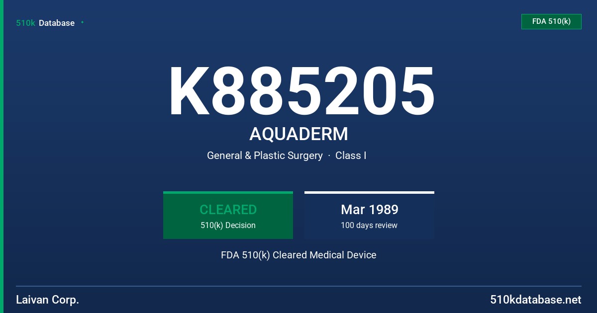K885205 AQUADERM FDA 510(k) Cleared Medical Device