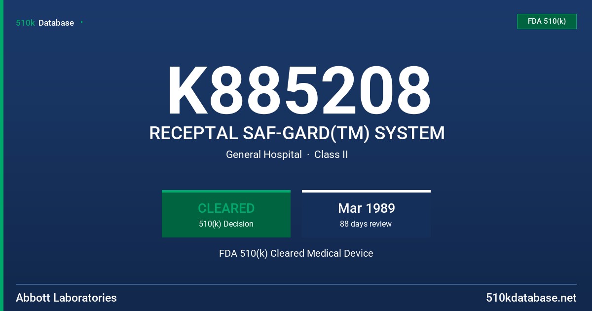 K885208 RECEPTAL SAF-GARD(TM) SYSTEM FDA 510(k) Cleared Medical Device