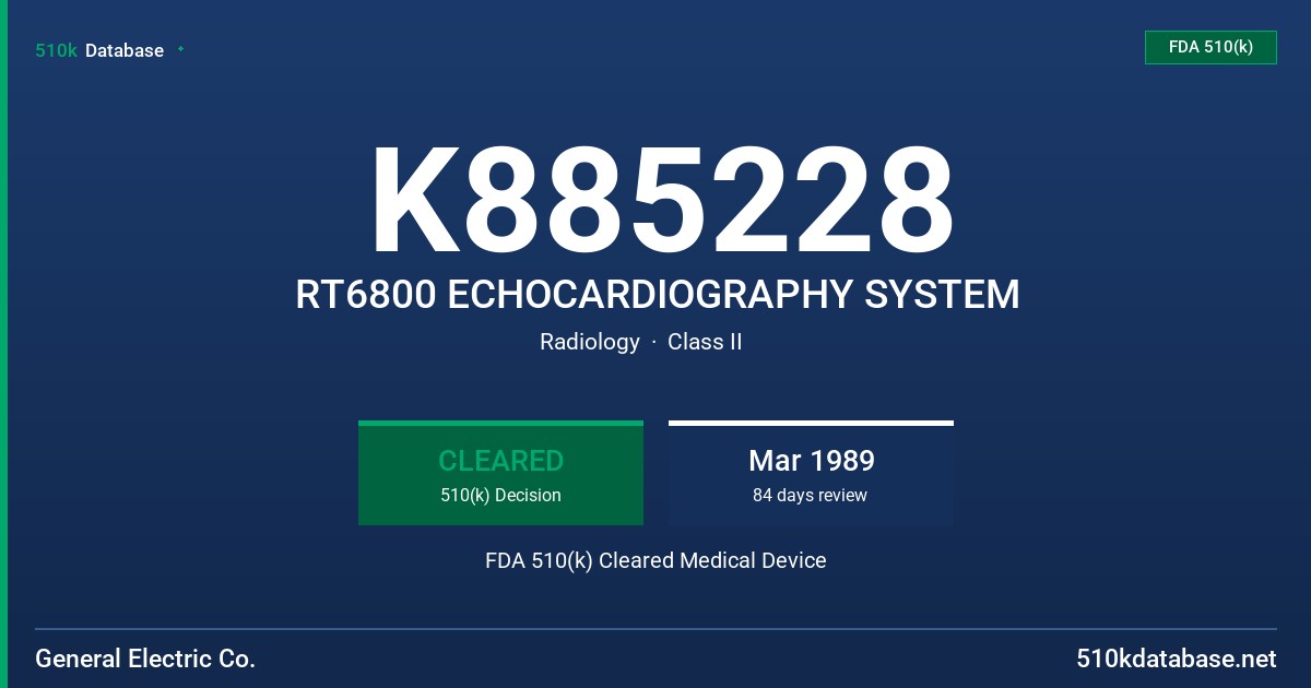 K885228 RT6800 ECHOCARDIOGRAPHY SYSTEM FDA 510(k) Cleared Medical Device