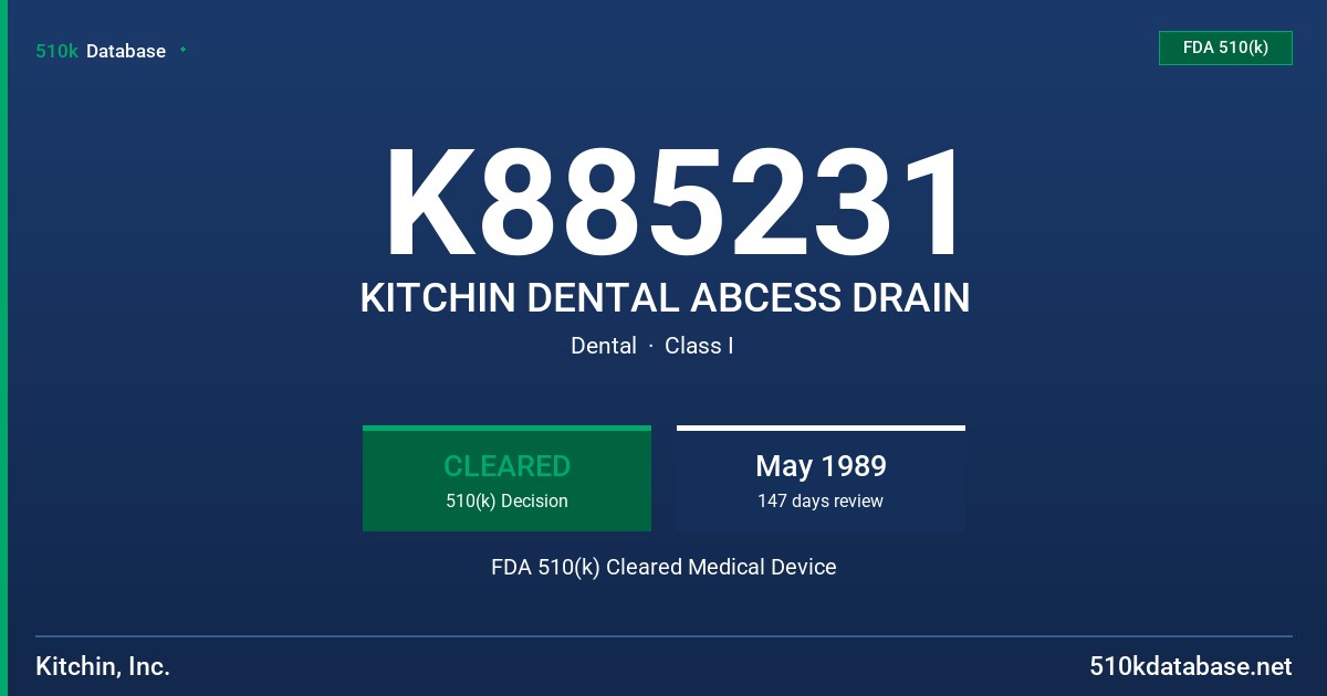 K885231 KITCHIN DENTAL ABCESS DRAIN FDA 510(k) Cleared Medical Device