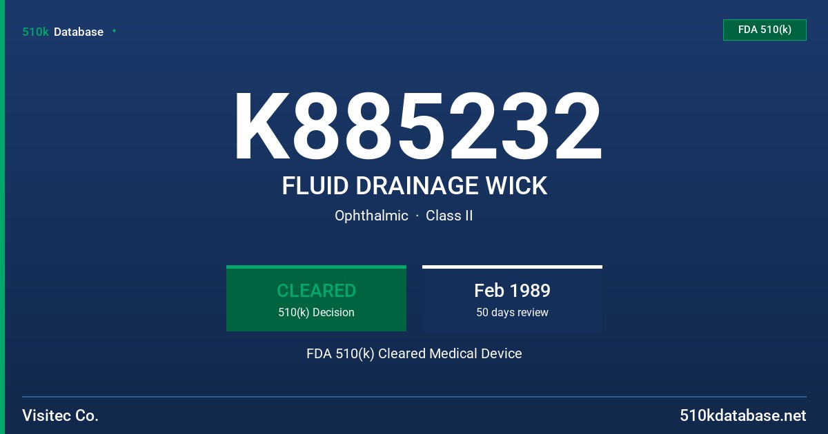 K885232 FLUID DRAINAGE WICK FDA 510(k) Cleared Medical Device