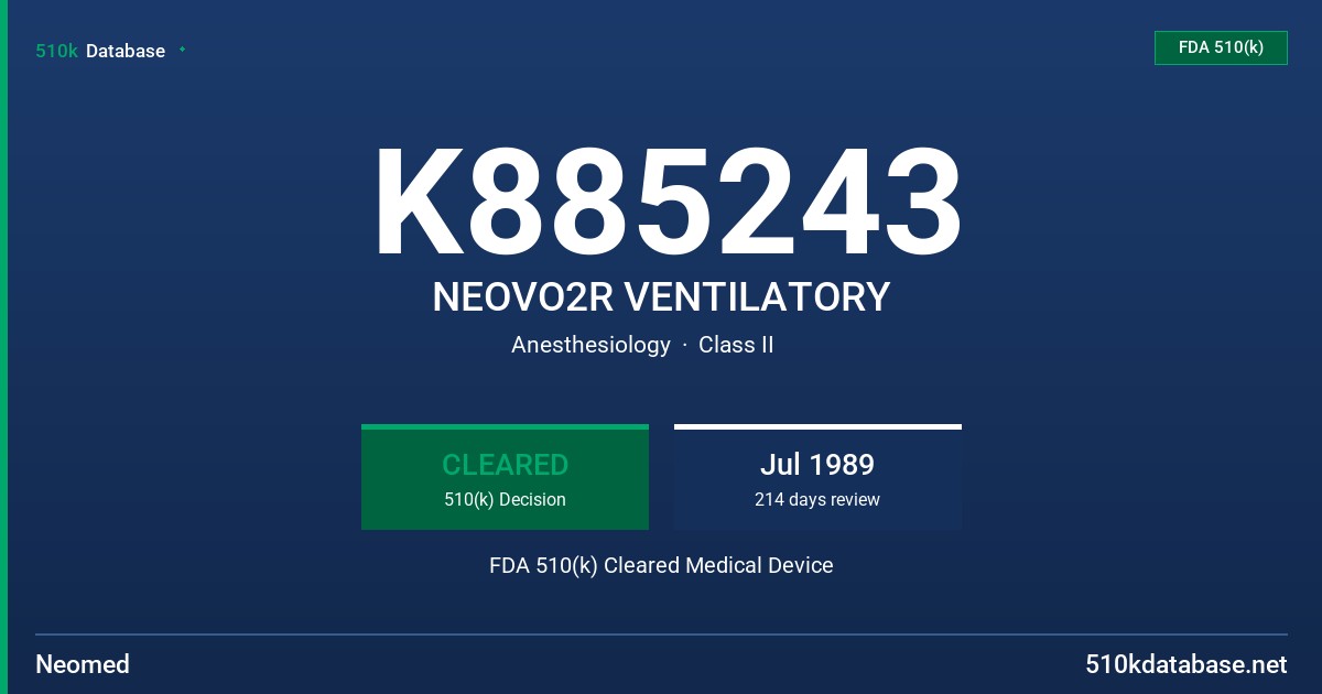 K885243 NEOVO2R VENTILATORY FDA 510(k) Cleared Medical Device