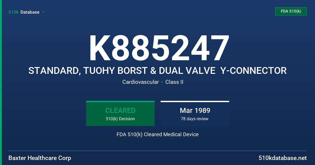 K885247 STANDARD, TUOHY BORST & DUAL VALVE  Y-CONNECTOR FDA 510(k) Cleared Medical Device