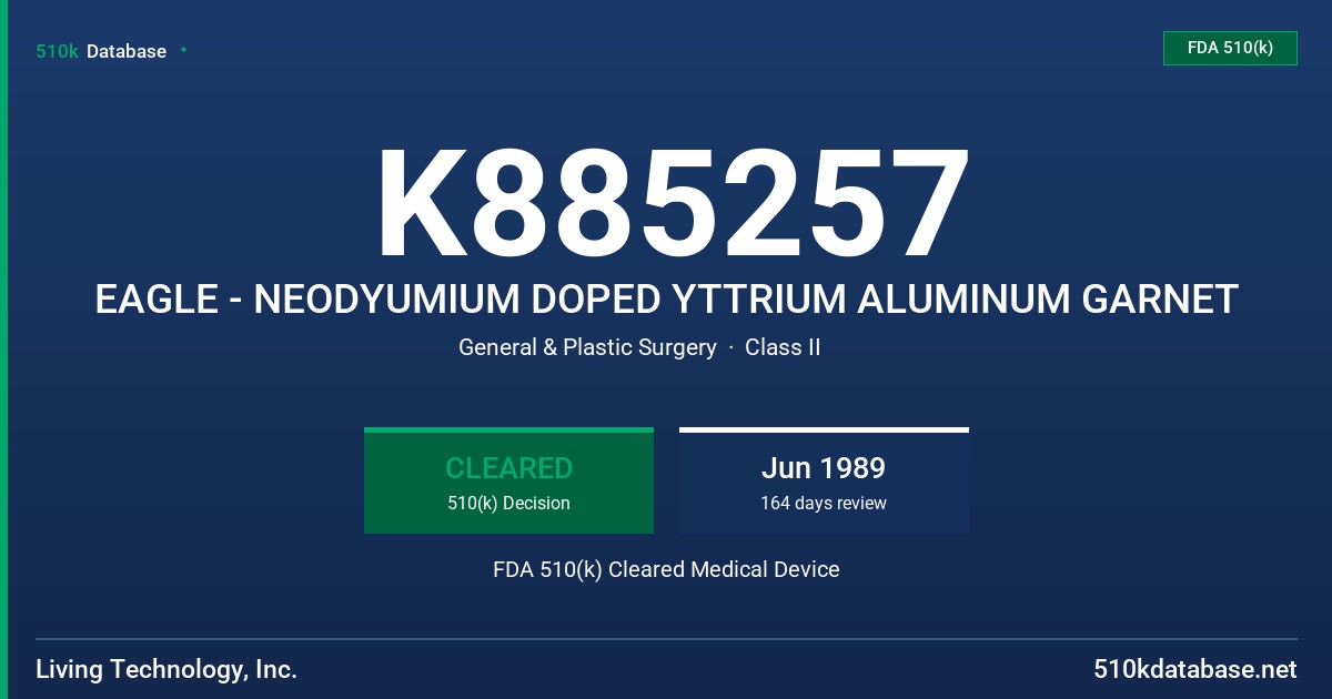 K885257 EAGLE - NEODYUMIUM DOPED YTTRIUM ALUMINUM GARNET FDA 510(k) Cleared Medical Device