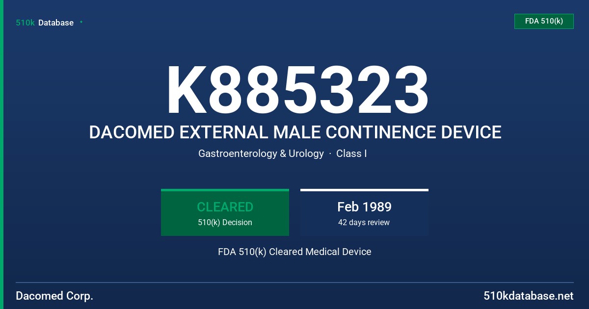 K885323 DACOMED EXTERNAL MALE CONTINENCE DEVICE FDA 510(k) Cleared Medical Device
