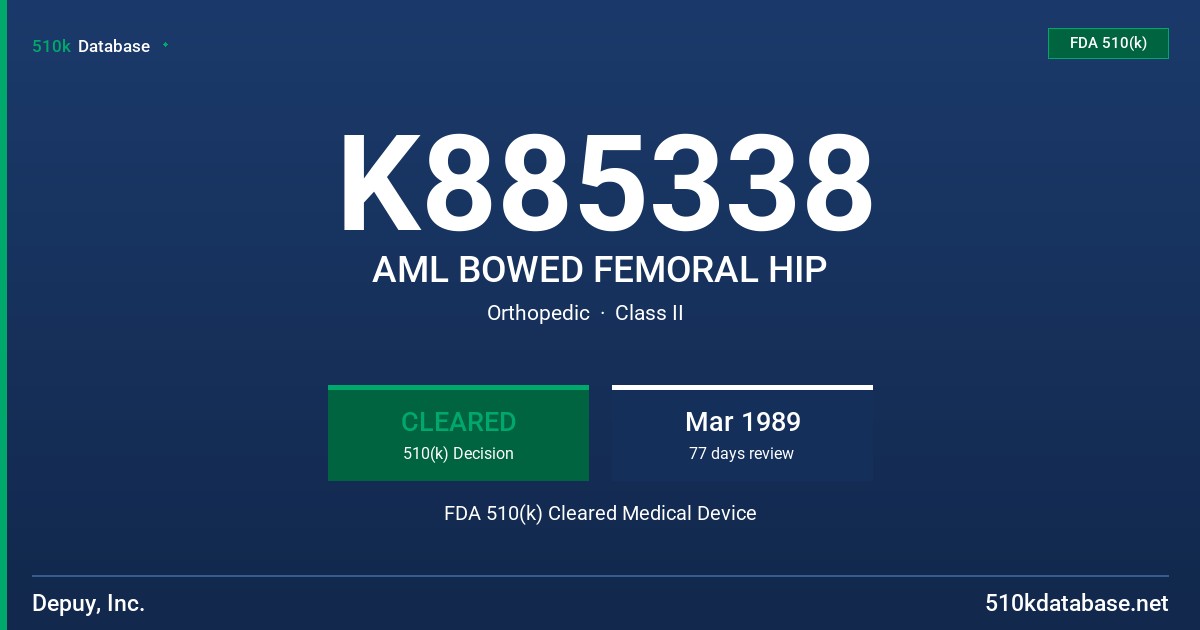 K885338 AML BOWED FEMORAL HIP FDA 510(k) Cleared Medical Device