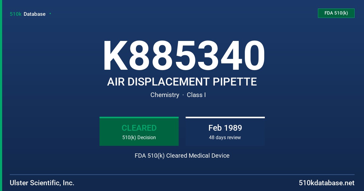K885340 AIR DISPLACEMENT PIPETTE FDA 510(k) Cleared Medical Device
