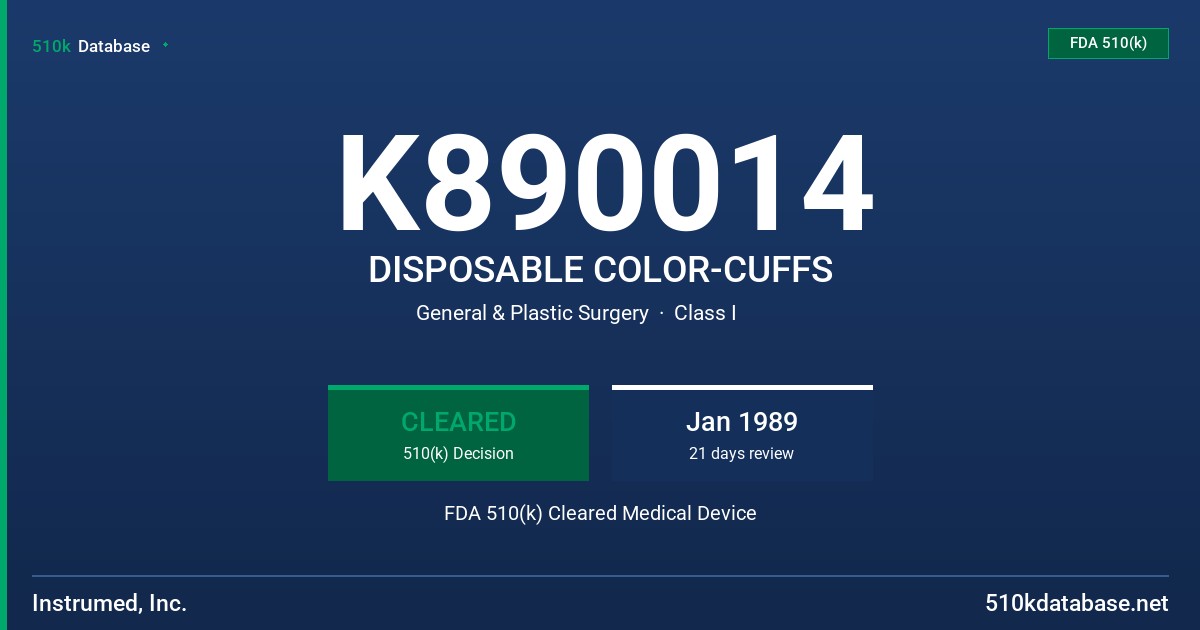 K890014 DISPOSABLE COLOR-CUFFS FDA 510(k) Cleared Medical Device