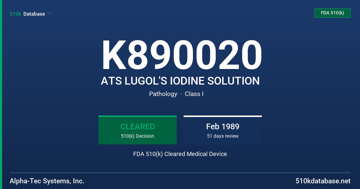 K890020 ATS LUGOL'S IODINE SOLUTION FDA 510(k) Cleared Medical Device
